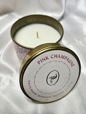 NWT 4 oz Opalhouse Pink Champagne Scented Soy Candle Tin With Lid
